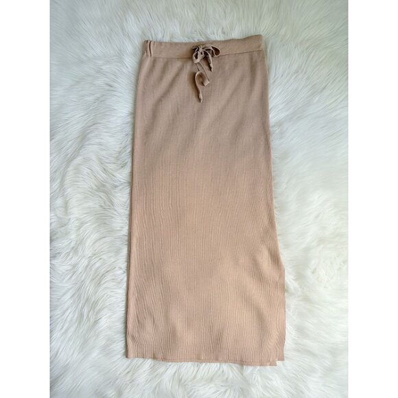 Legoe. Heritage Crepe Knit Tan Maternity Maxi Skirt Stretch XS - Picture 2 of 7